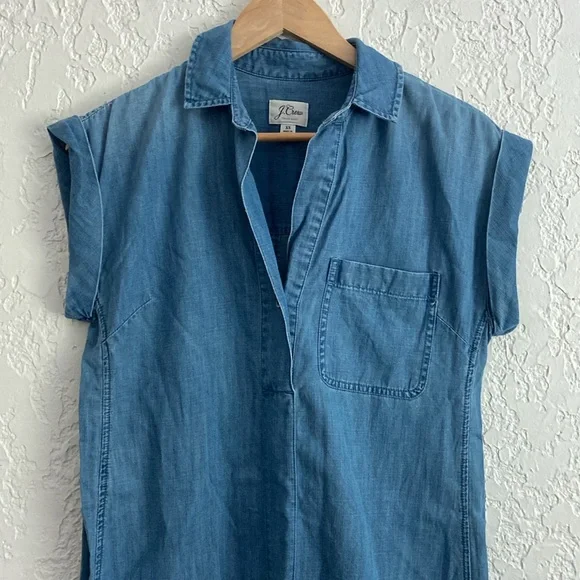 J.Crew Chambray Blue short sleeve shirt dress size XS - Picture 3 of 6
